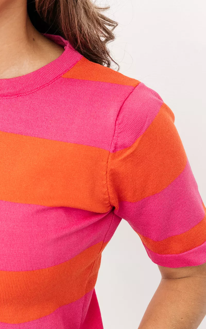 Gestreept t-shirt met ronde hals Roze Oranje