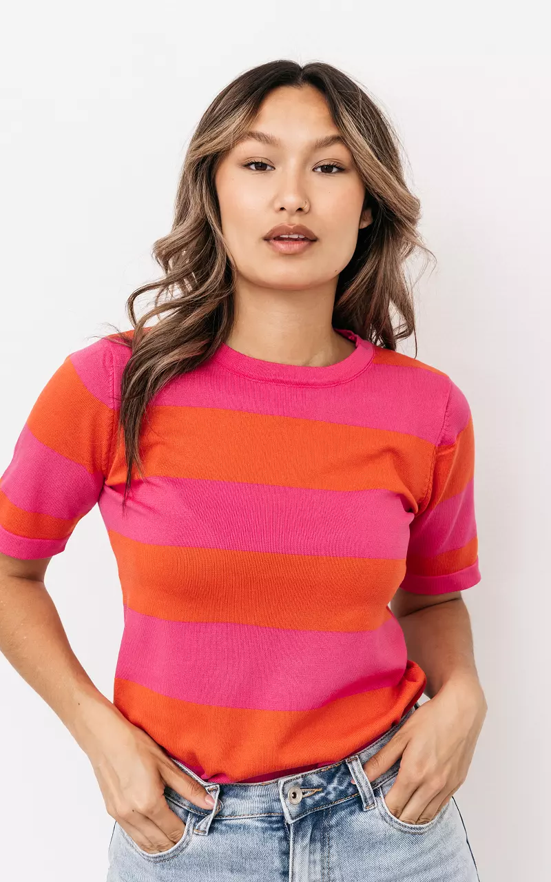 Gestreiftes Shirt mit Rundhalsausschnitt Pink Orange
