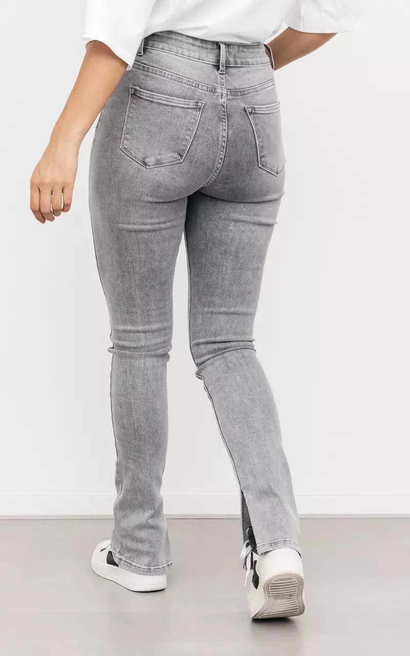 High waist jeans with split Grey