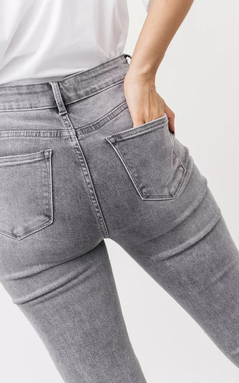 High waist jeans with split Grey