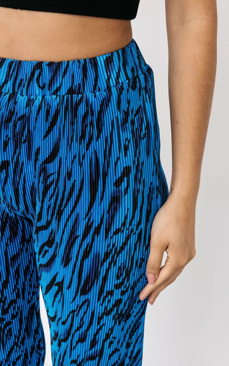 Plissé broek met zebraprint Blauw Zwart
