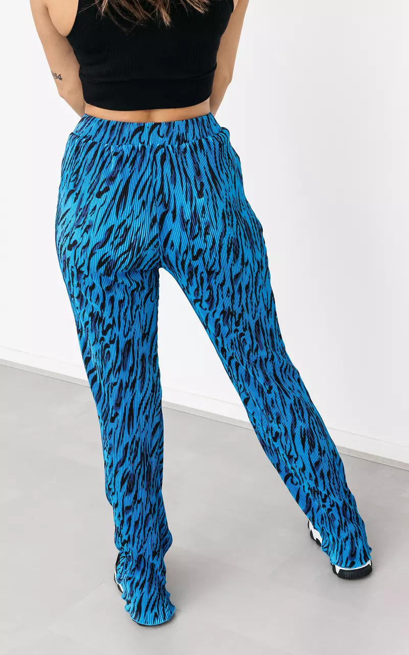 Plissé broek met zebraprint Blauw Zwart