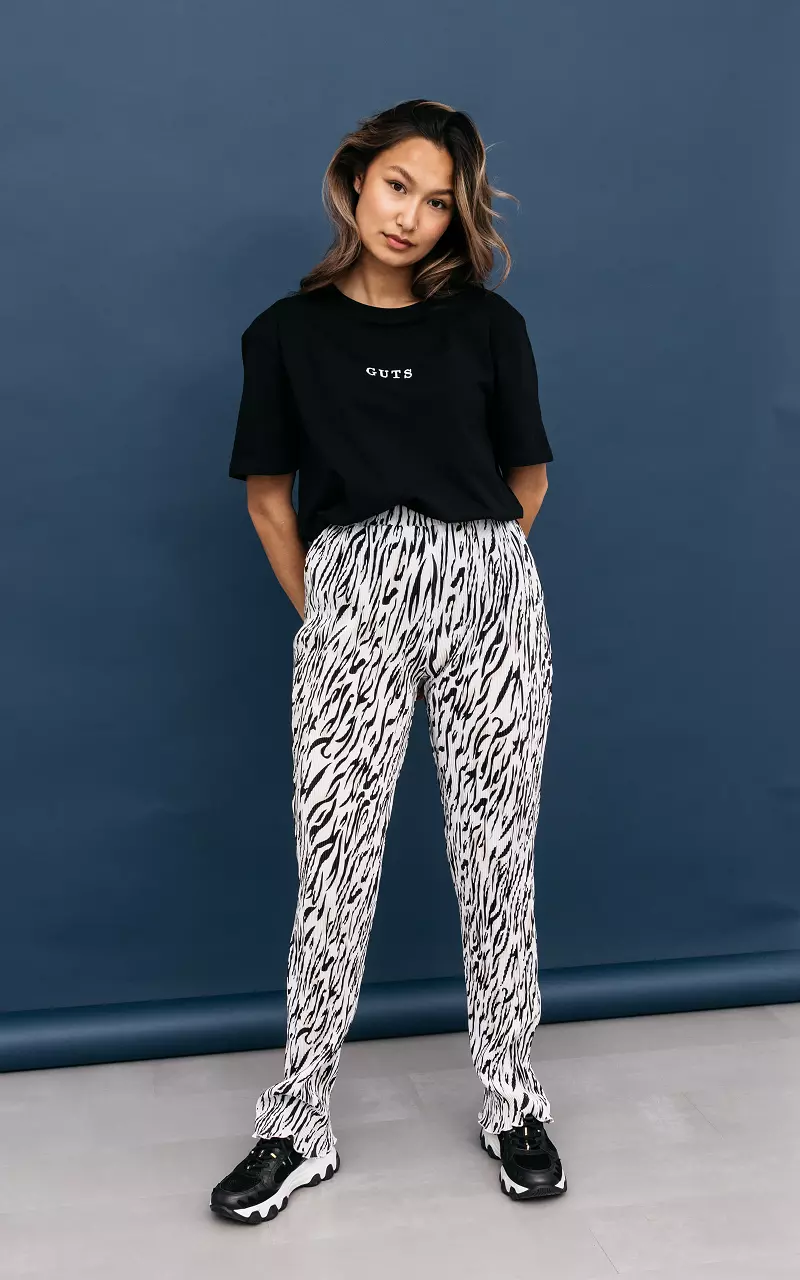 Plissé broek met zebraprint Zwart Wit