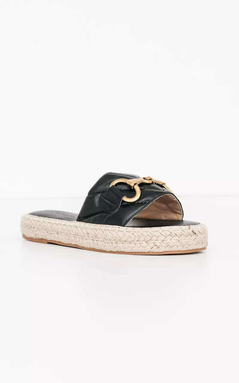 Slippers with gold-coloured clasp Black