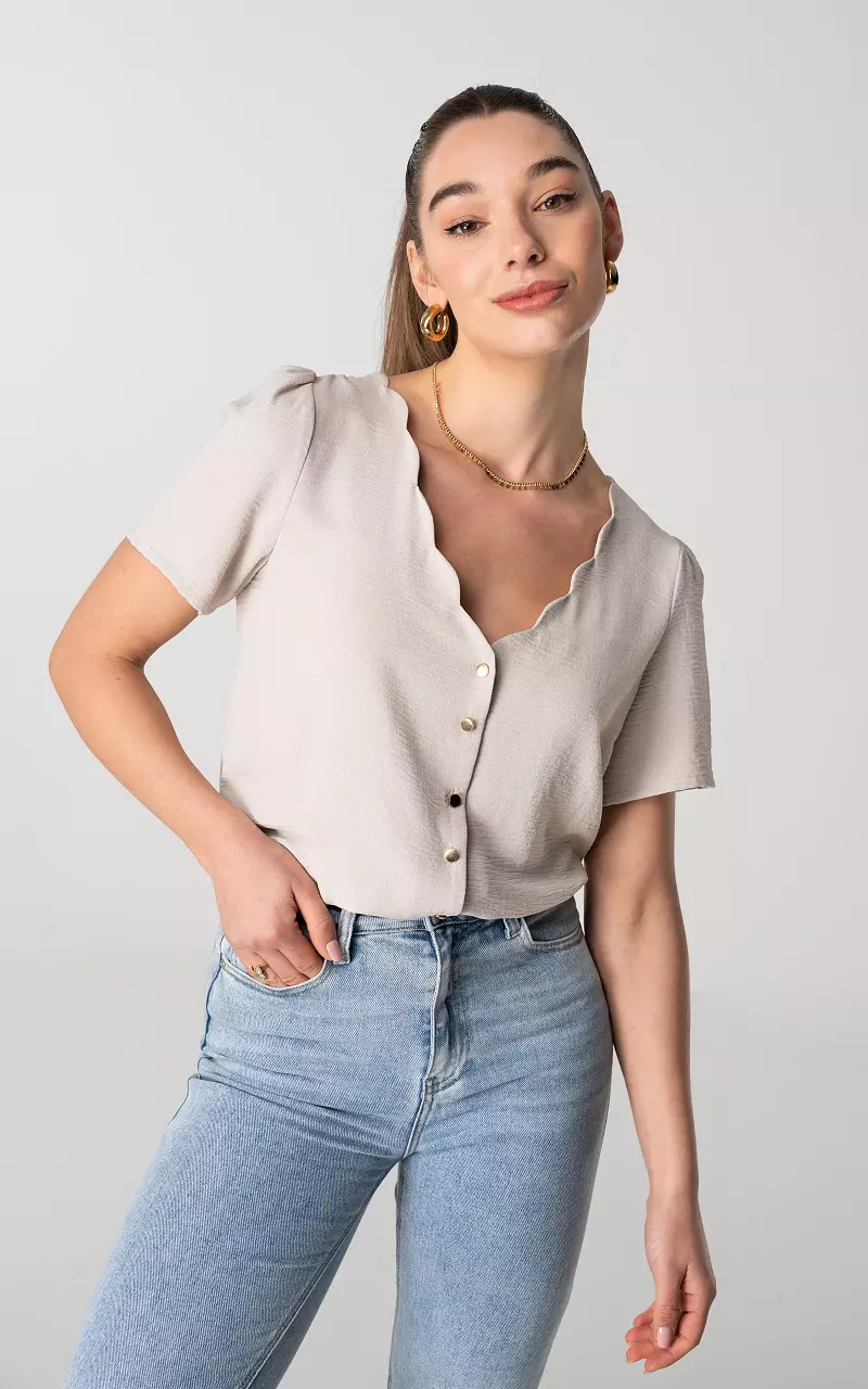 V-neck top with buttons Beige