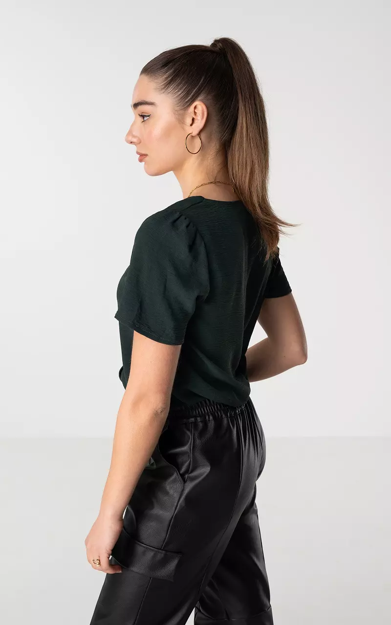V-neck top with buttons Dark Green