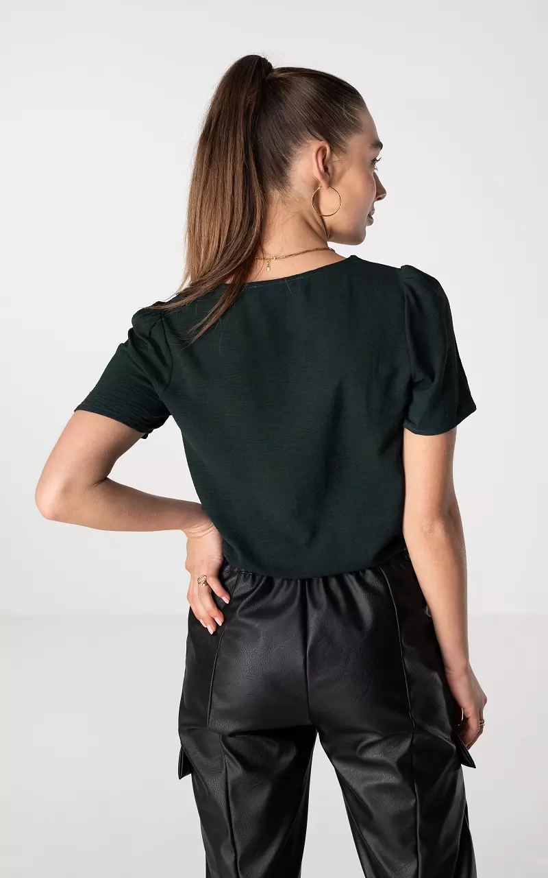 V-neck top with buttons Dark Green