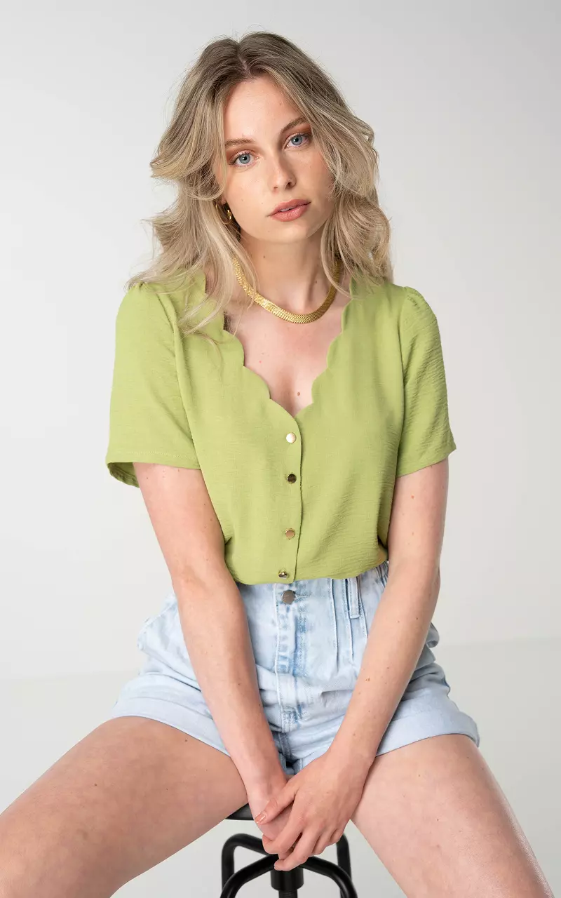V-neck top with buttons Light Green