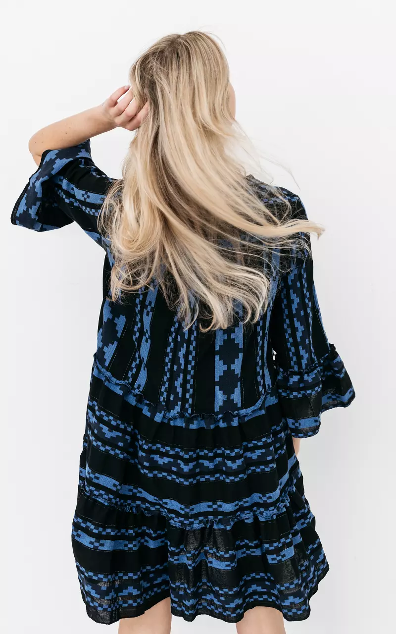 Cotton wide dress with print Black Blue