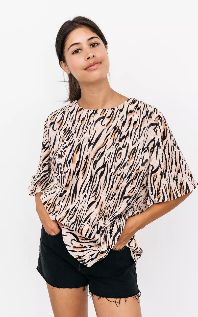 Pleated top with round neck Nude Black