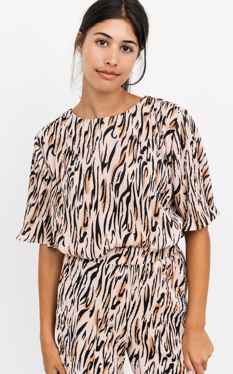 Pleated top with round neck Nude Black