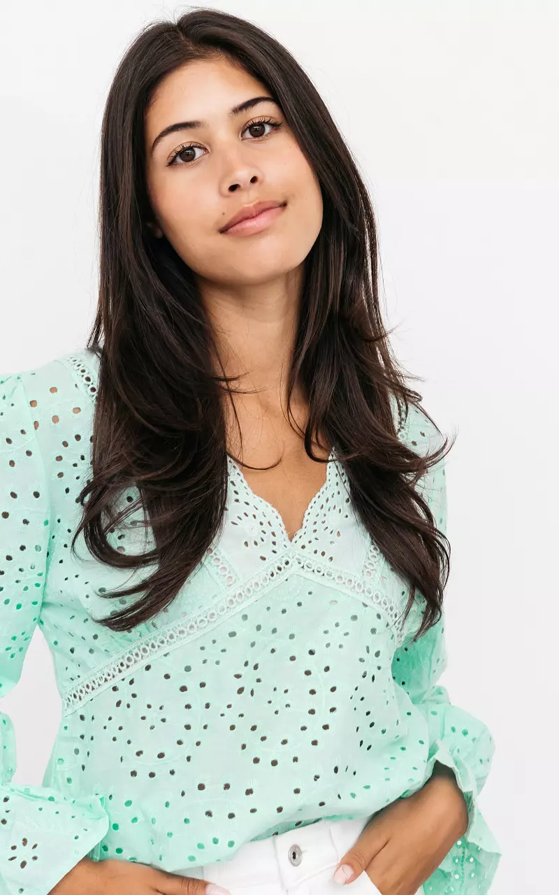 Embroidered top with v-neck Aqua