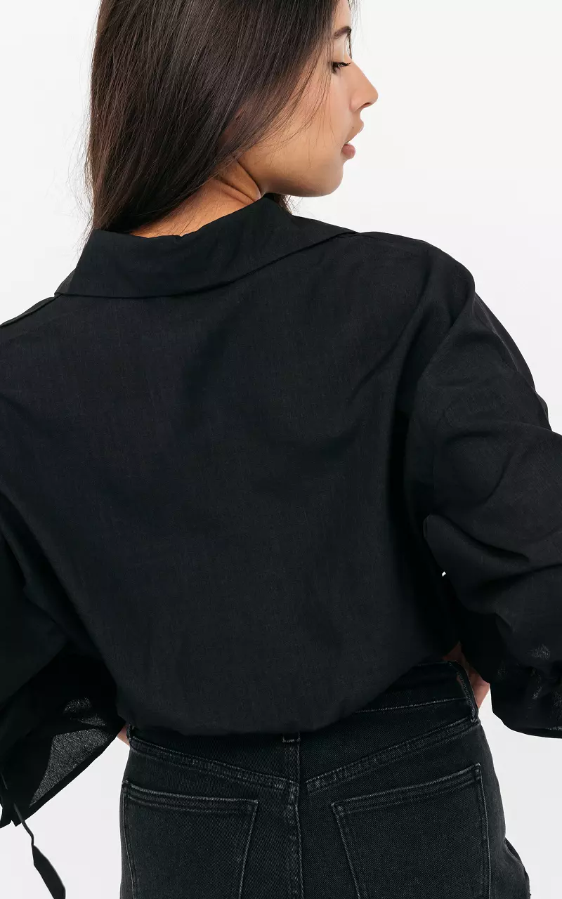 Cropped blouse met strikdetail Zwart