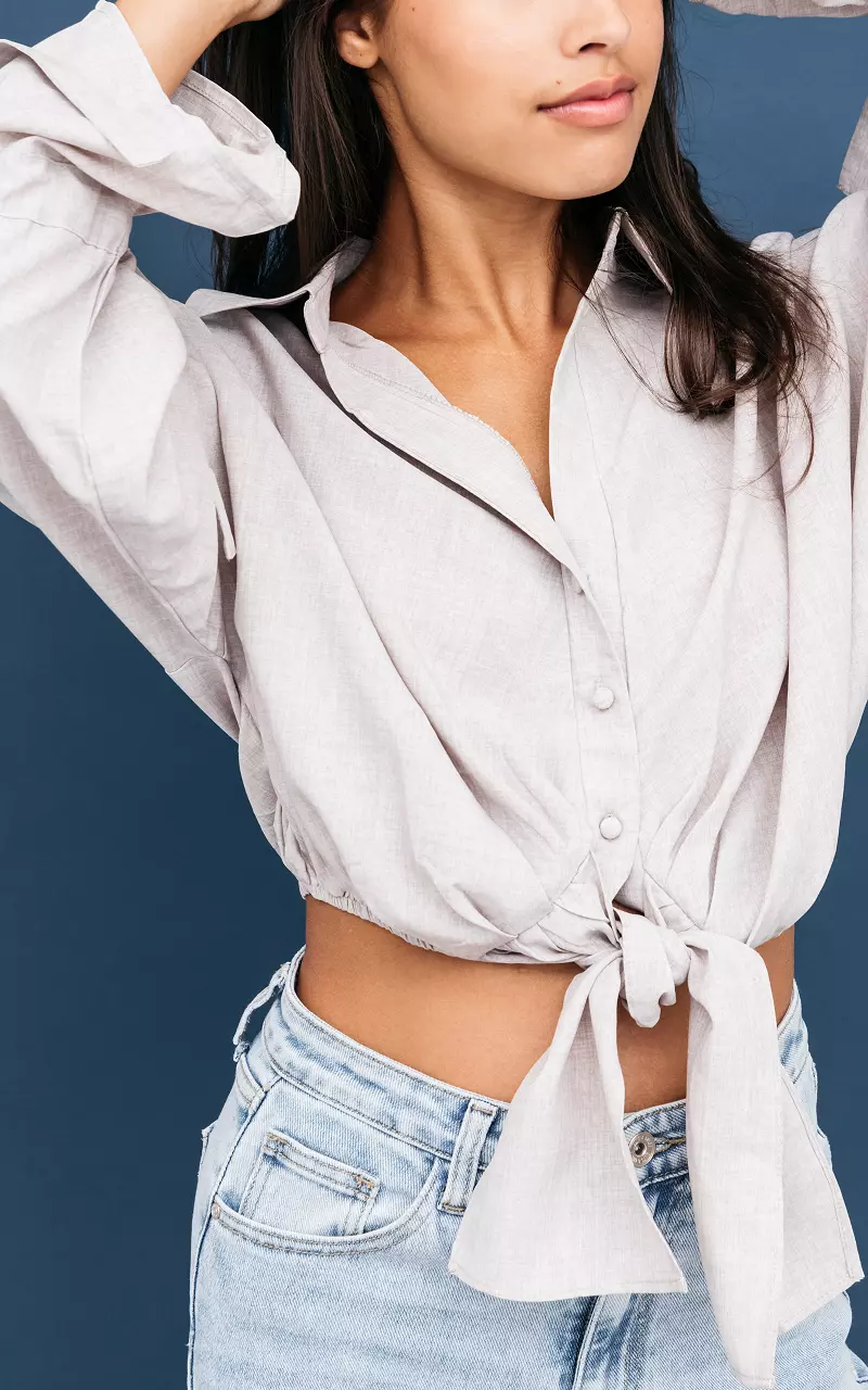 Cropped blouse with waist tie Cream