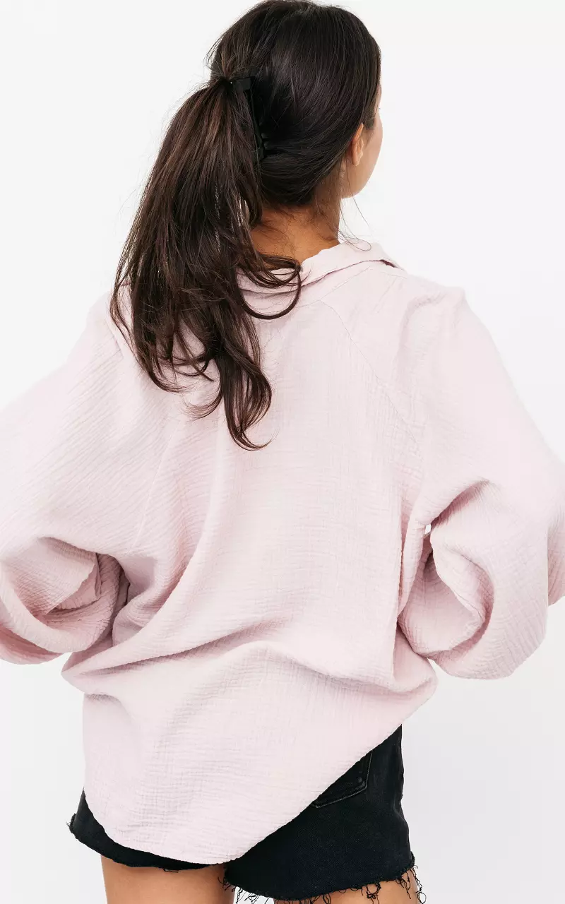 Cotton blouse with v-neck Mauve Pink