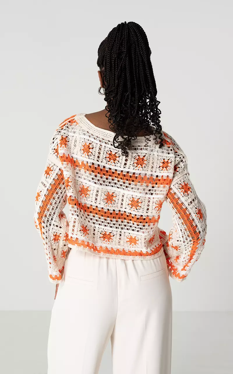 Crochet crop top with round neck Beige Orange