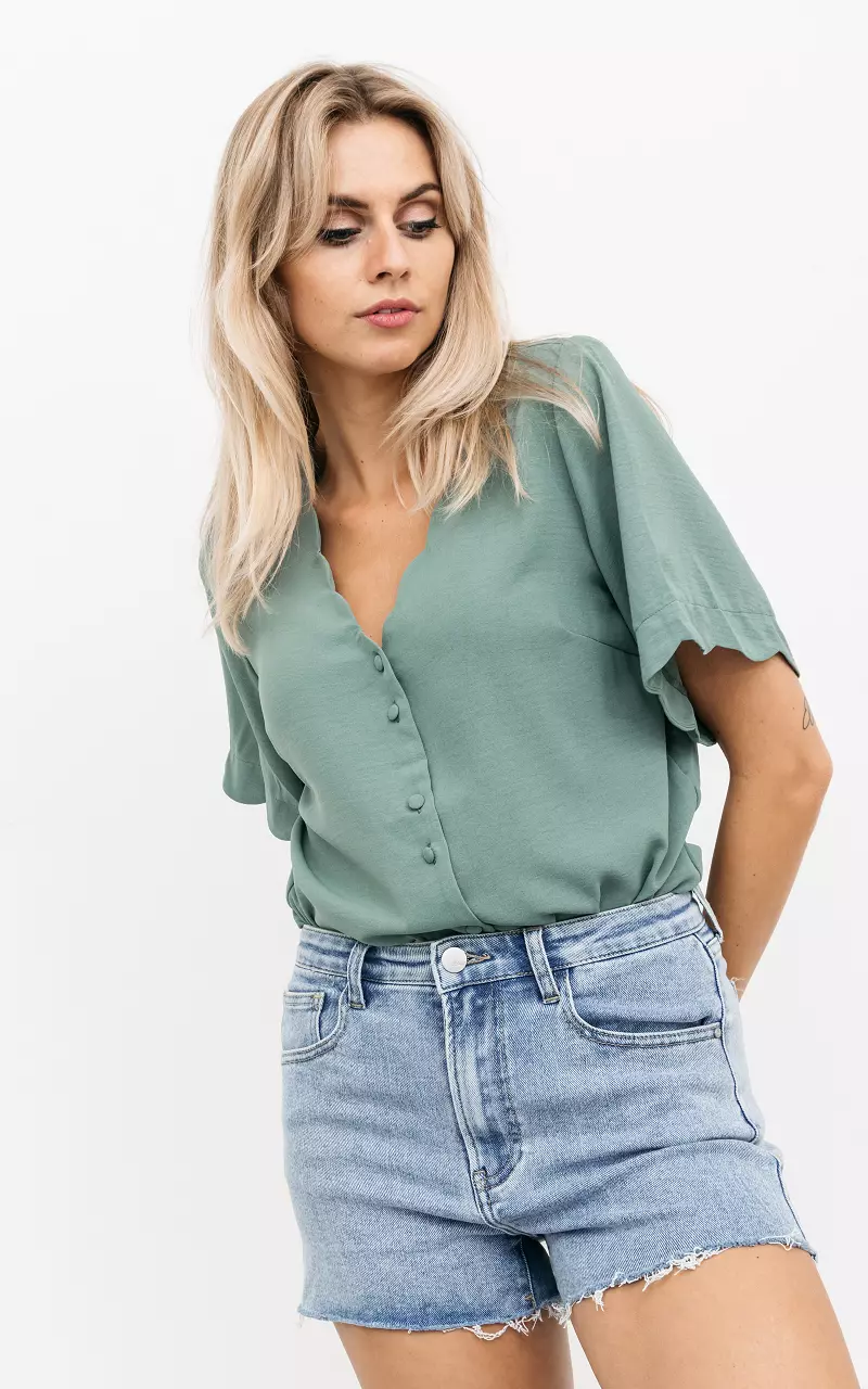 V-neck top with buttons Green