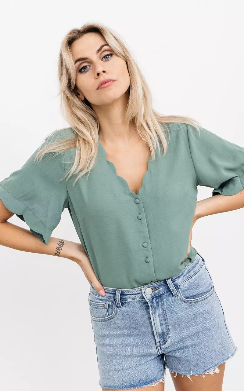 V-neck top with buttons Green