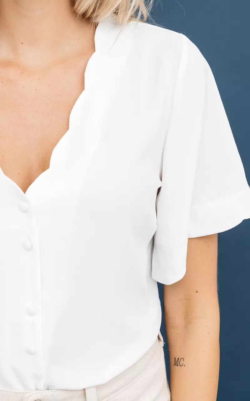V-hals blouse met korte mouwen Wit