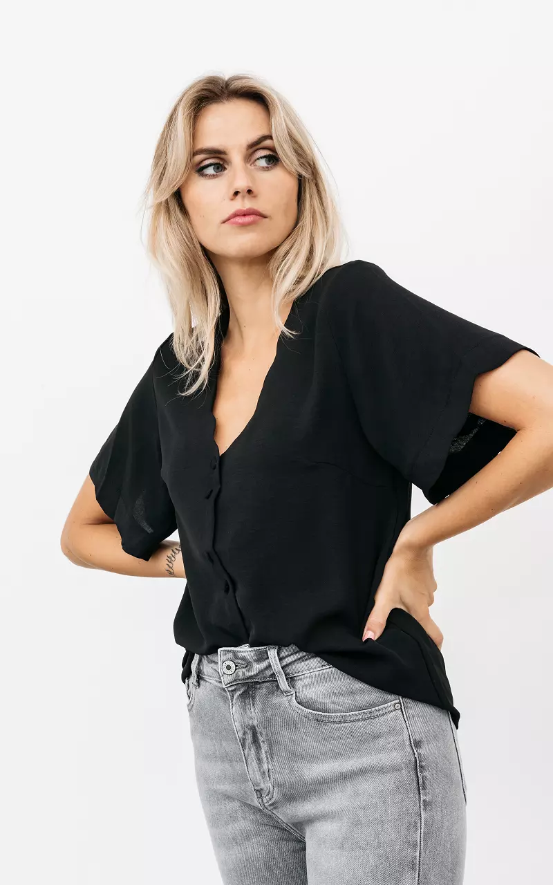 V-neck top with buttons Black