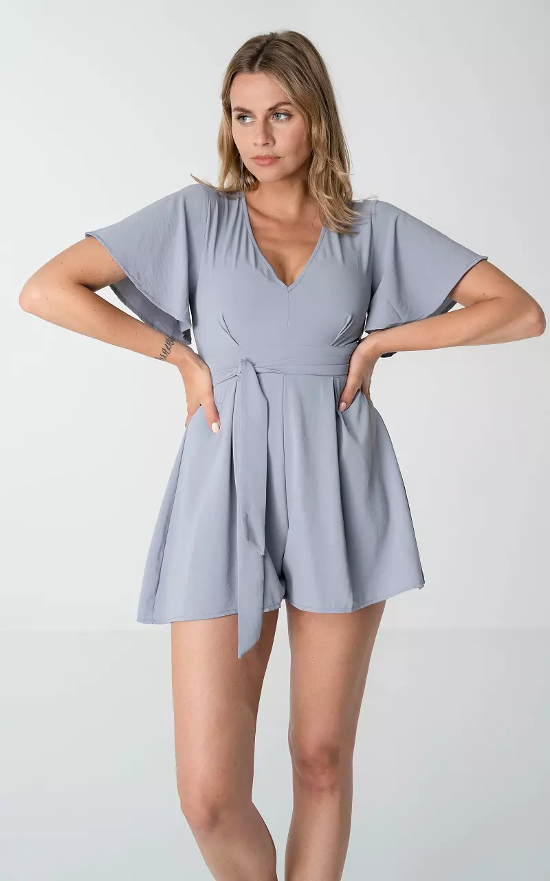 Playsuit with waist tie Blue