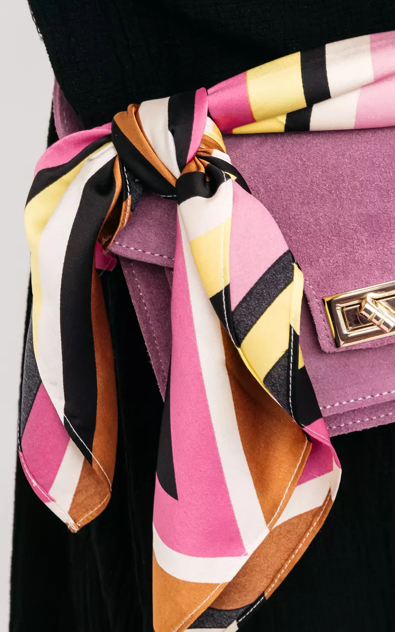 Satin-look scarf with print Pink Brown