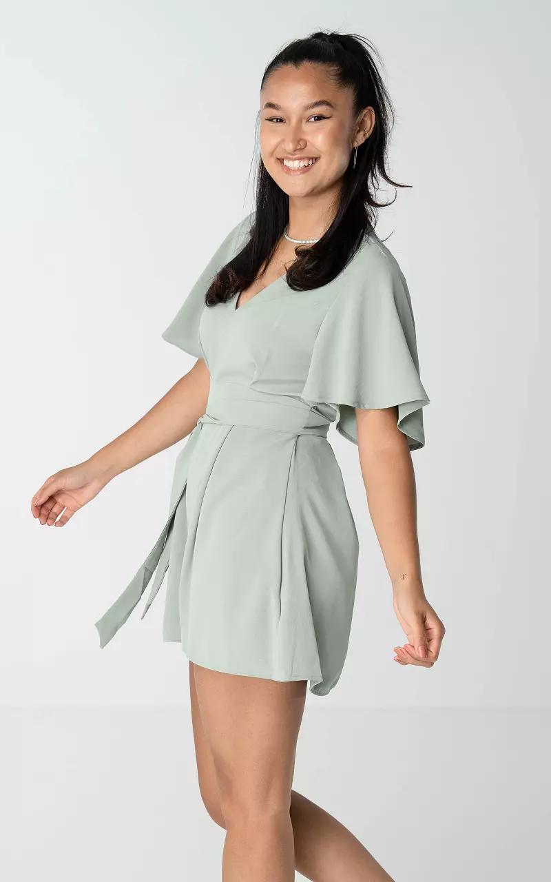 Playsuit with waist tie Light Green