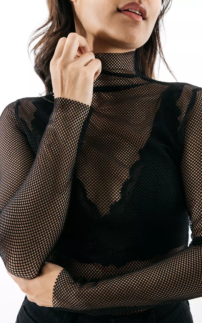 Long-sleeved fishnet top Black