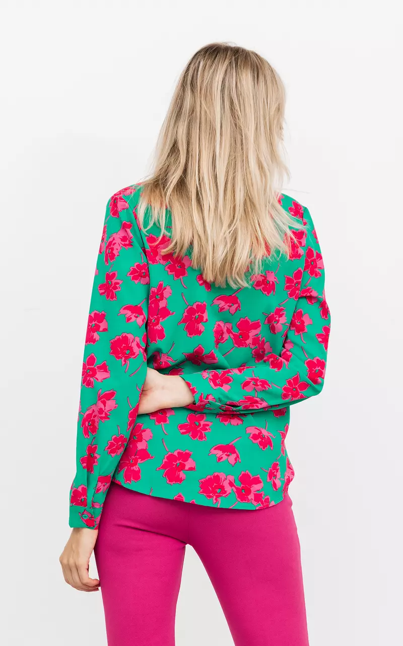 Bluse mit Blumenmuster Grün Fuchsia