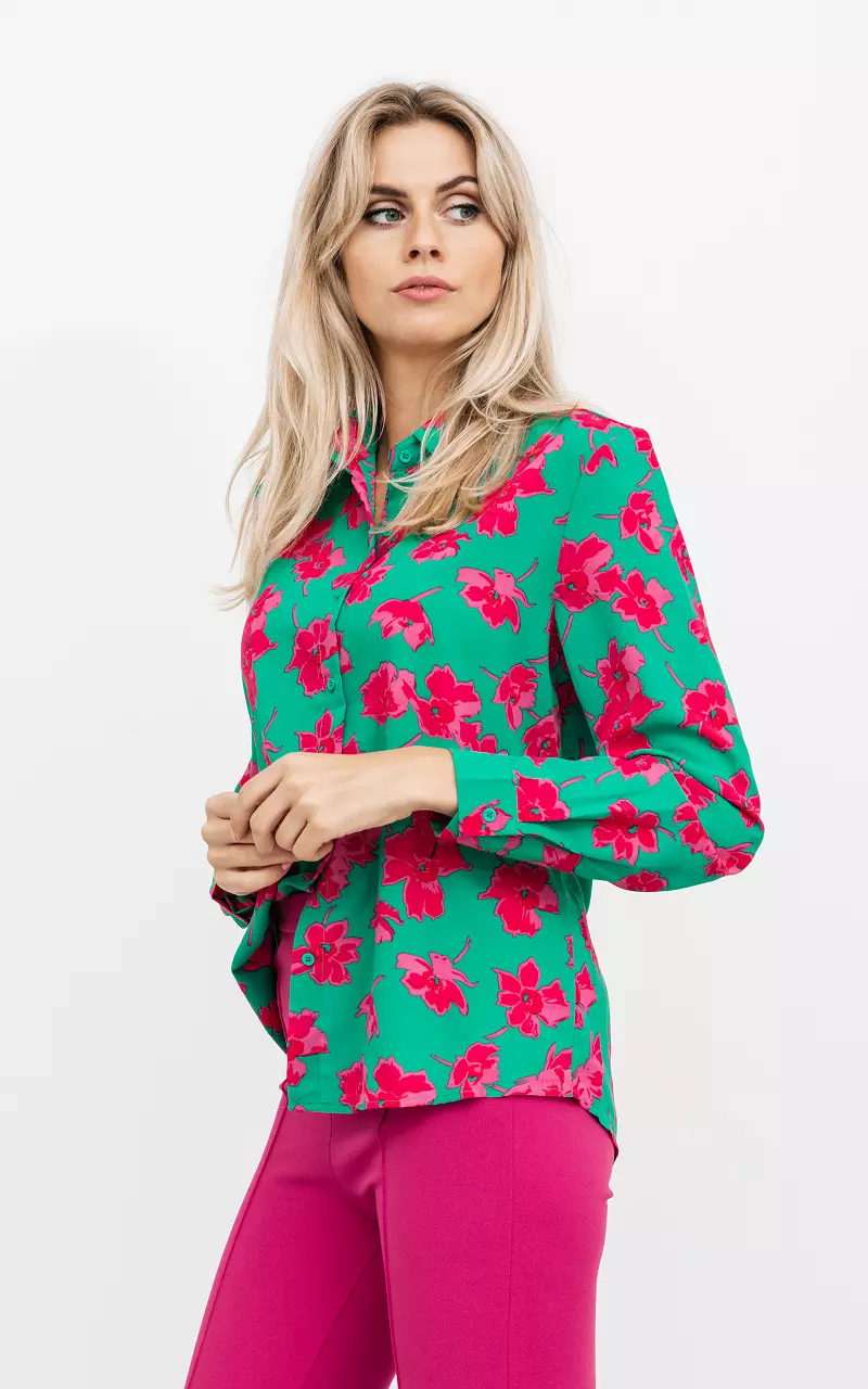 Bluse mit Blumenmuster Grün Fuchsia