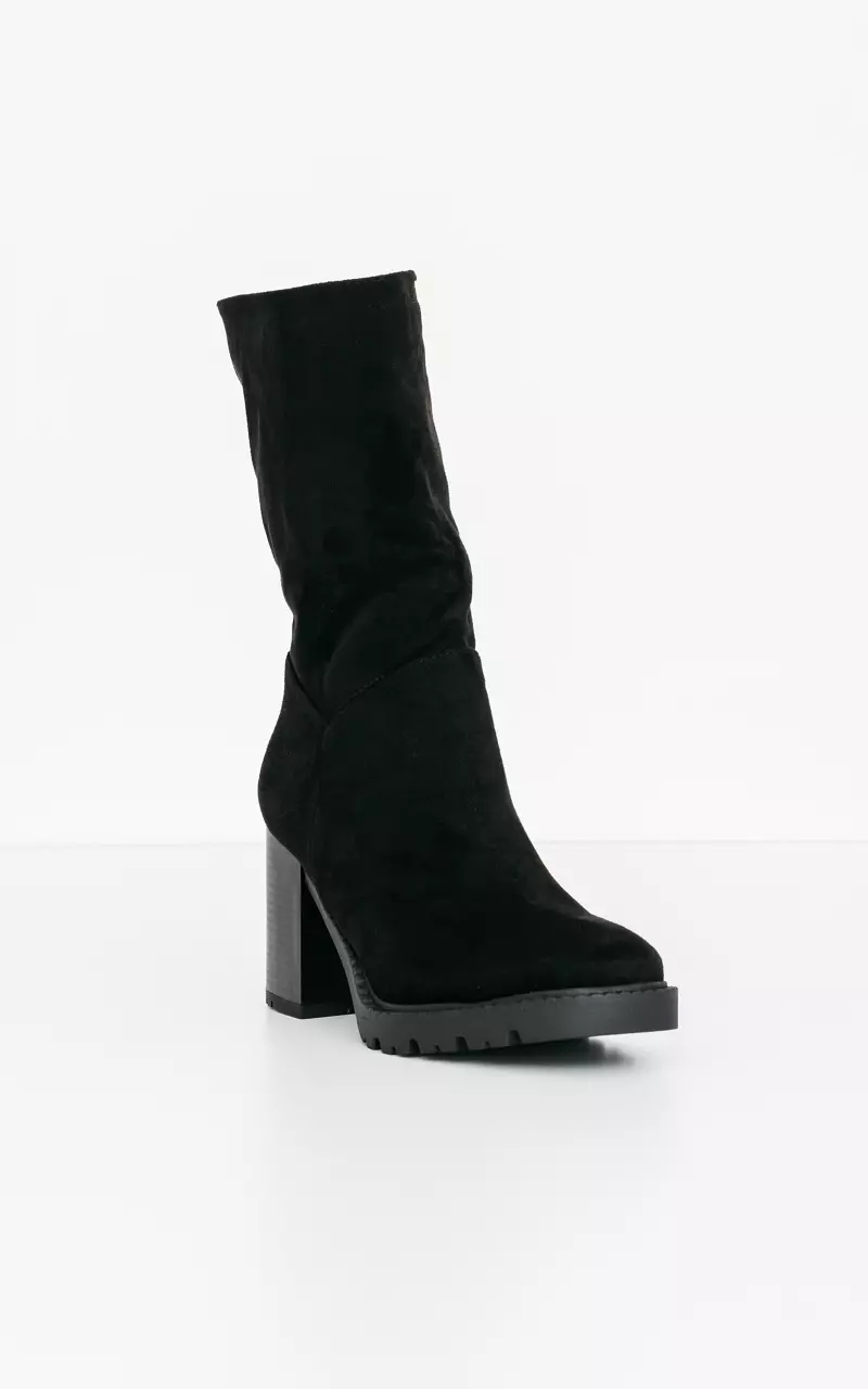 Suede look heels with block heel Black