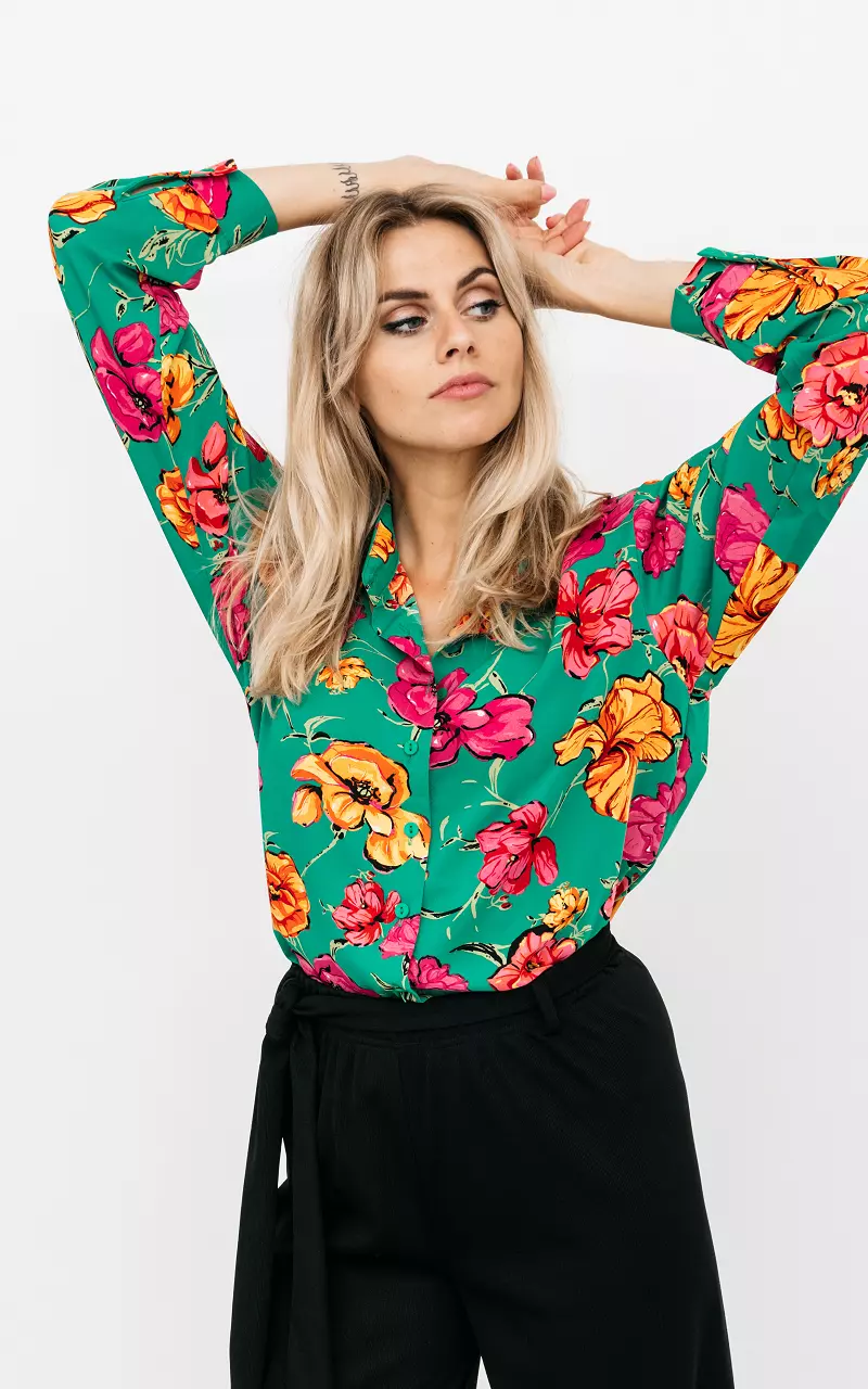 Blouse with shoulder pads Green Pink