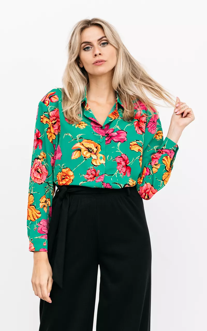 Blouse with shoulder pads Green Pink