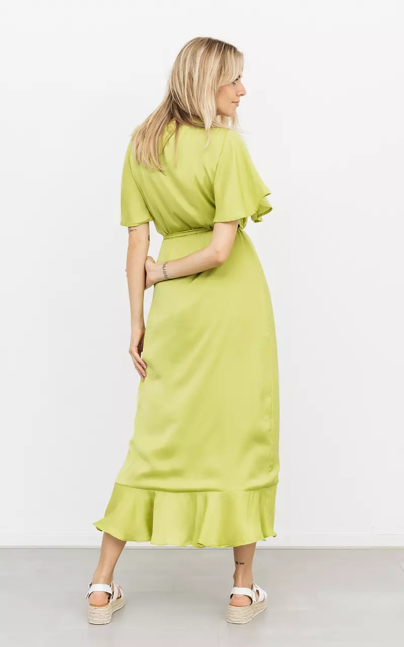 Satin-look wrap-around dress Green