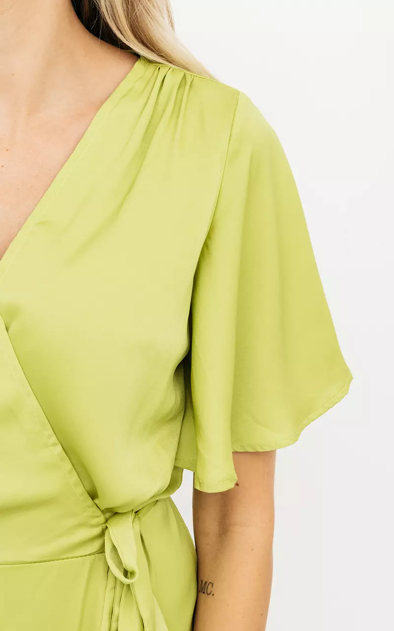Satin-look wrap-around dress Green