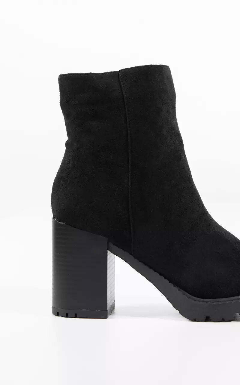 Suede look boots with block heel Black