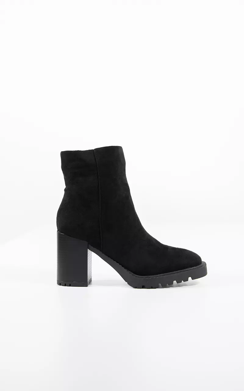Suede look boots with block heel Black