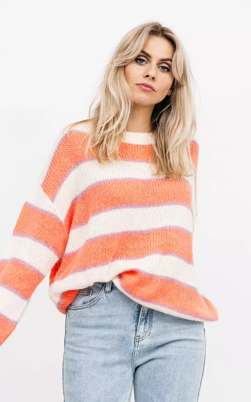 Knitted sweater with round neck Salmon Cream