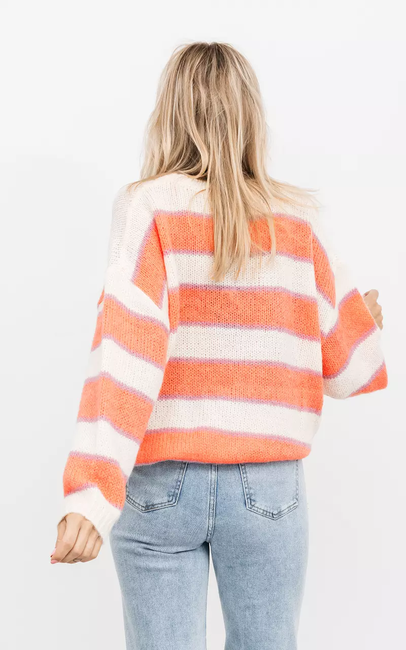 Knitted sweater with round neck Salmon Cream