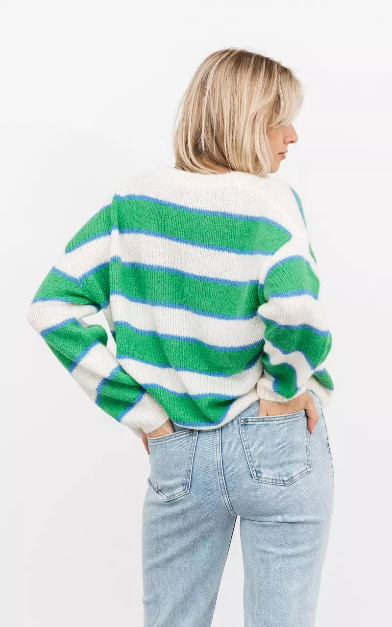 Oversized Pullover mit Streifen Grün Creme