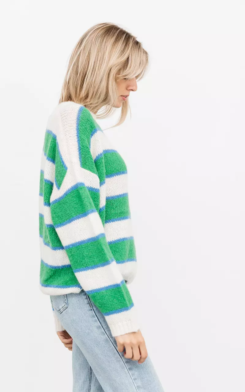 Knitted sweater with round neck Green Cream