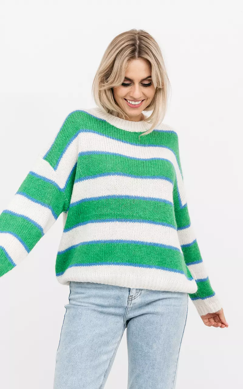 Oversized Pullover mit Streifen Grün Creme