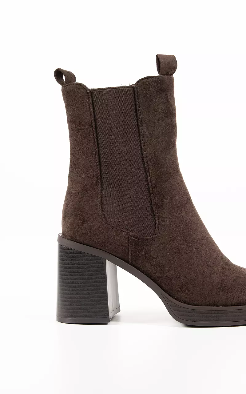 Suede-look boots with elastic Dark Brown
