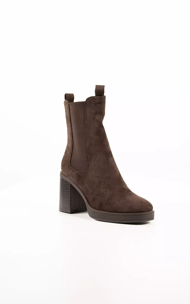 Suede-look boots with elastic Dark Brown