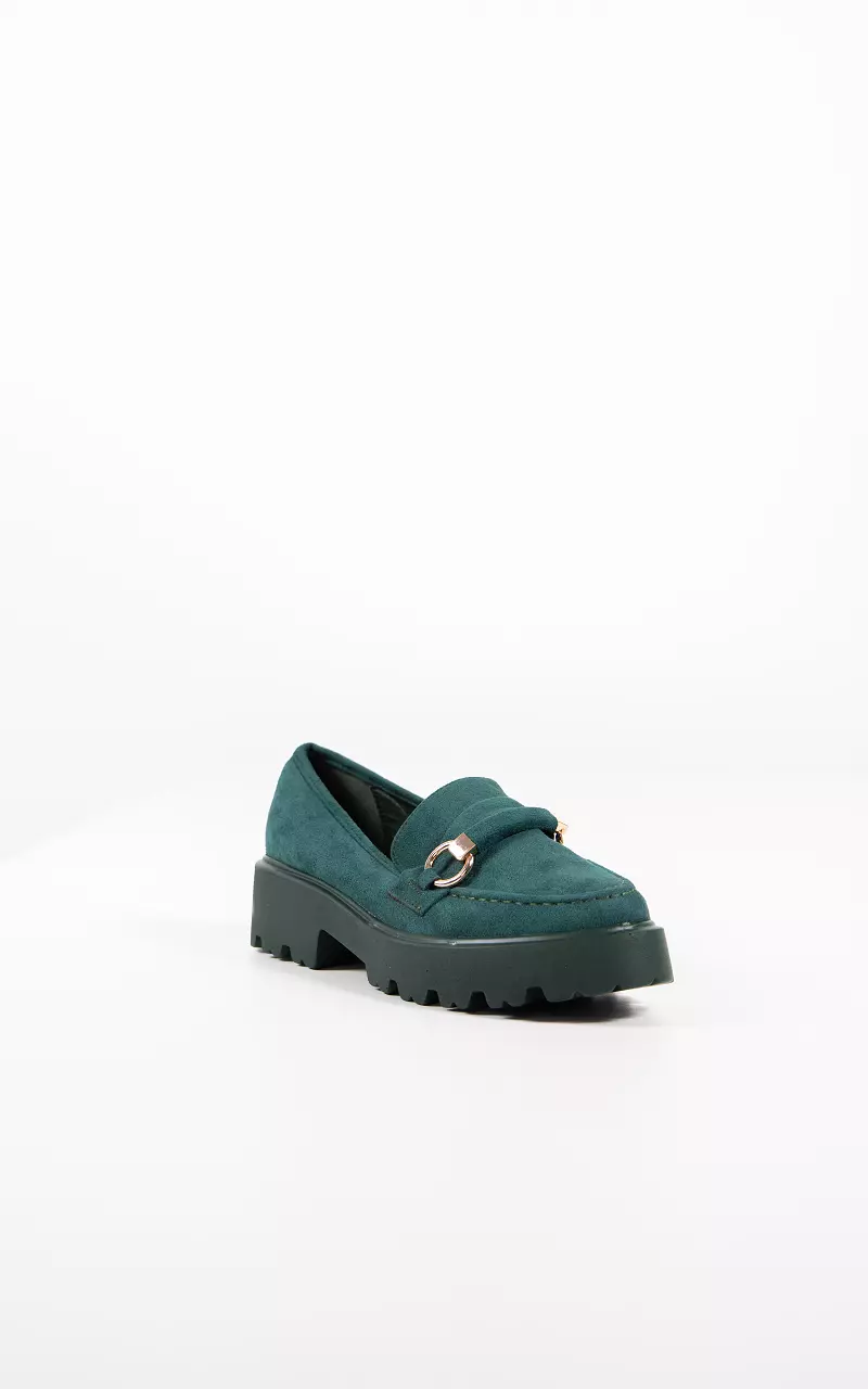 Suede look loafers with gold-coloured details Green