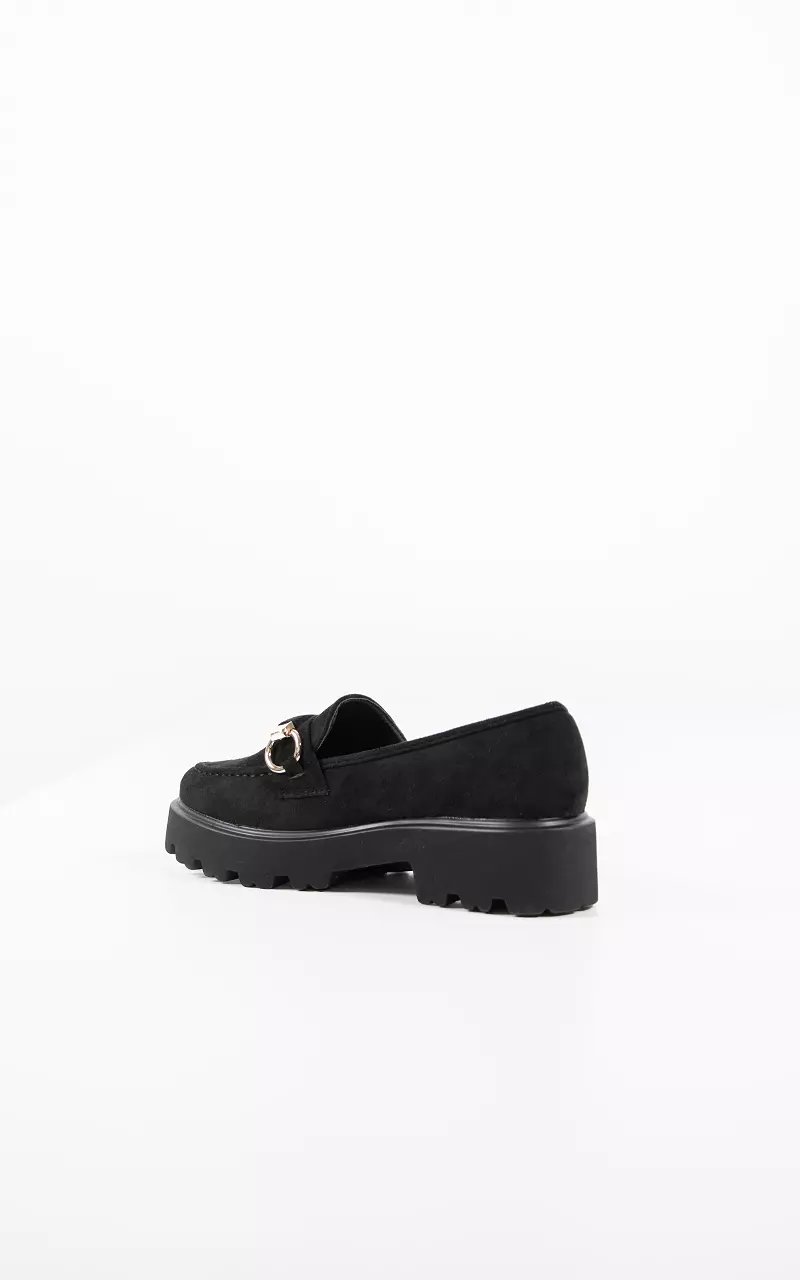 Suede look loafers with gold-coloured details Black