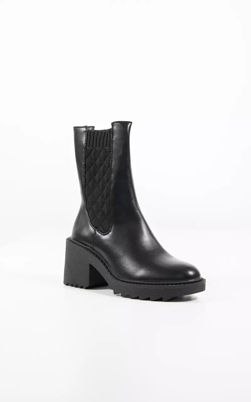 Leather look boots with elastic Black