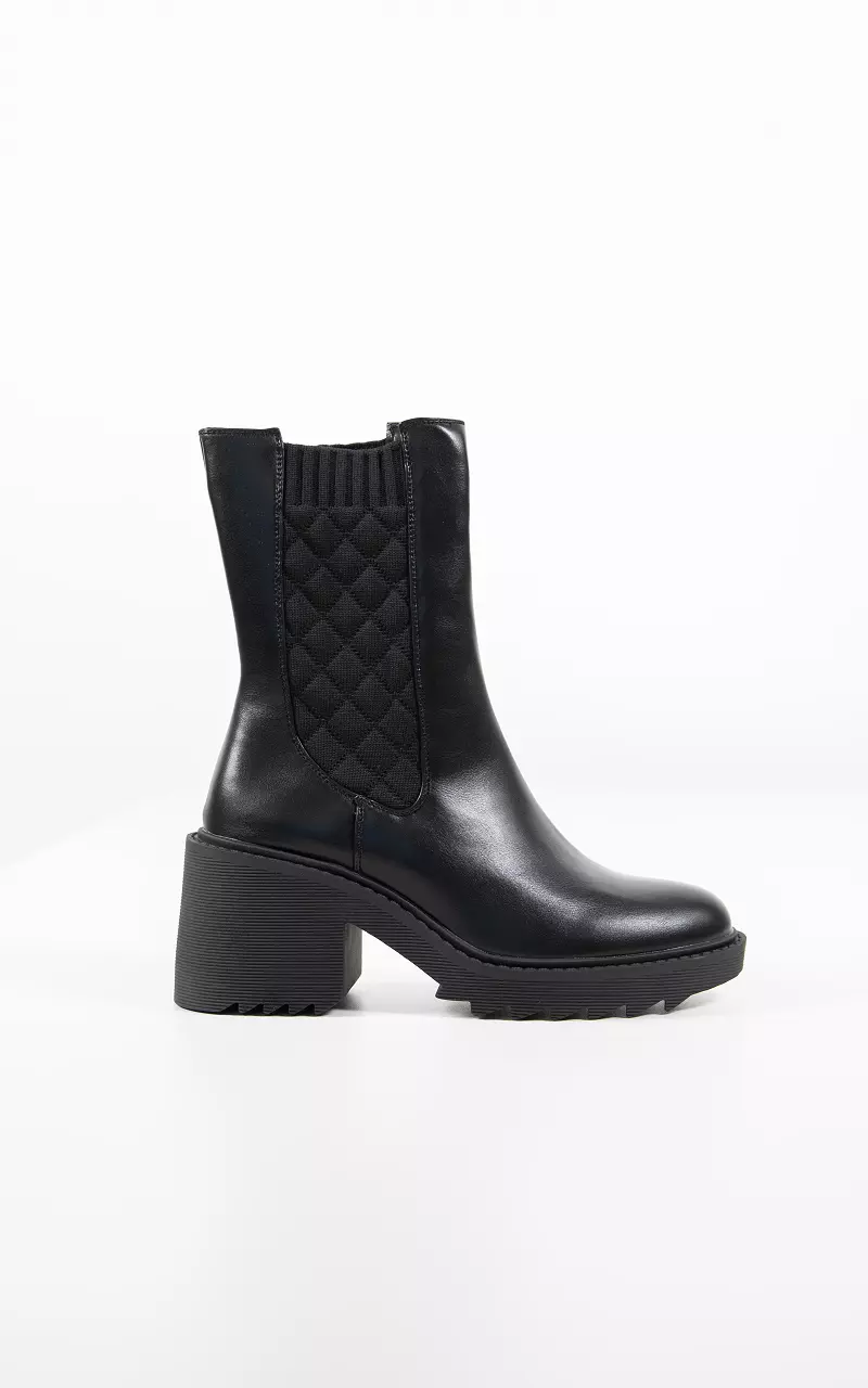Leather look boots with elastic Black