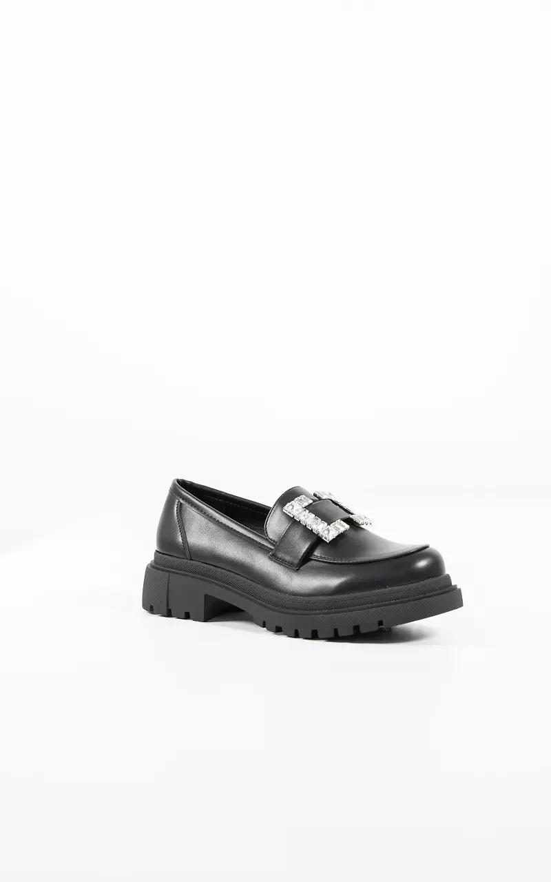 Loafers with rhinestones Black