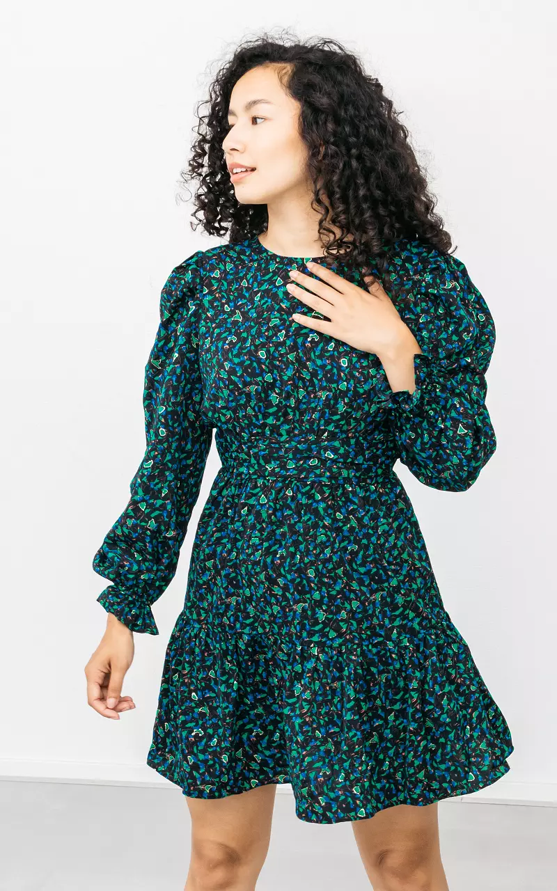 Mini Kleid mit Schulterpolster Schwarz Grün